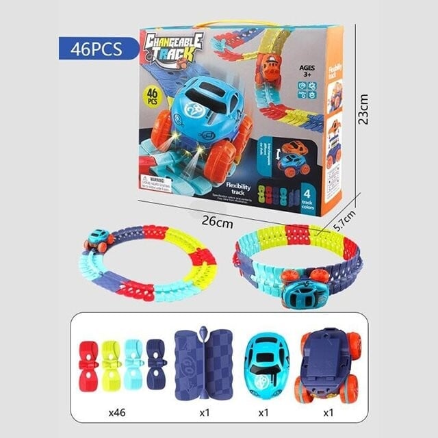 Racing Track Toy Flexible Magnetic Snap-Together Kids with LED Cars 7