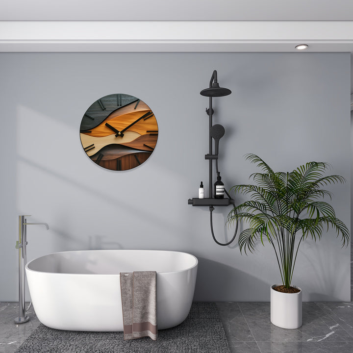 Round Wall Clock Faux Wood Grain | Nordic Corrugated Design | Silent Non-Ticking Movement for Living Room, Bedroom &amp; Office 3