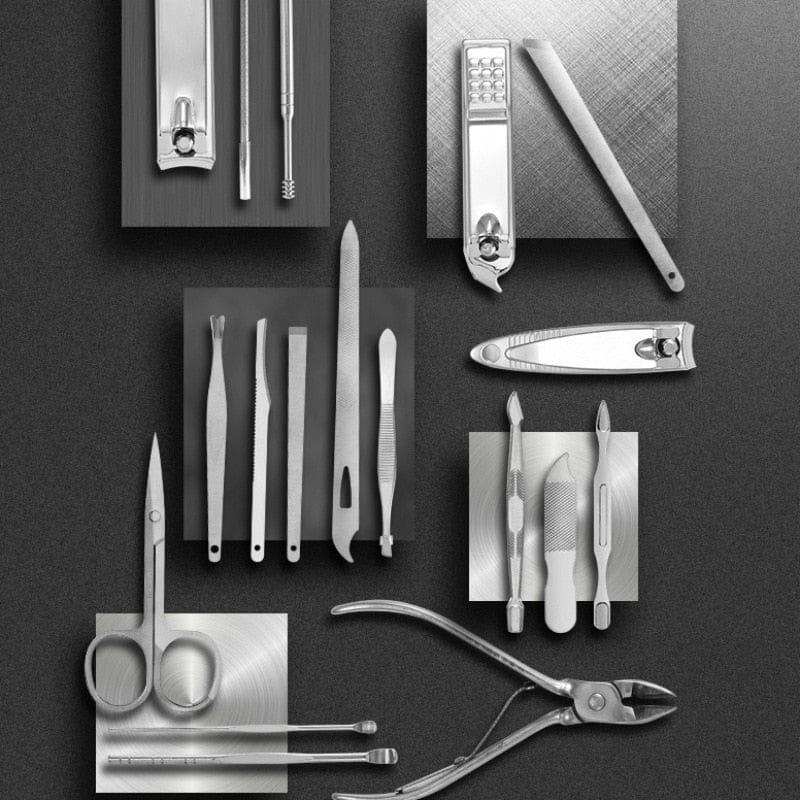 19 in 1 Manicure Set Stainless Steel | Nail Clipper Kit with Cuticle Nippers &amp; Scissors | Portable PU Leather Travel Case