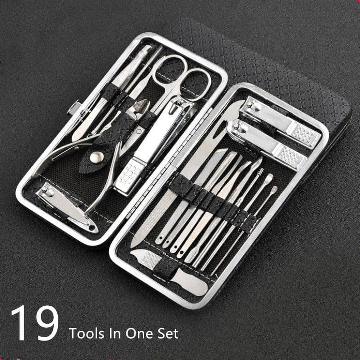 19 in 1 Manicure Set Stainless Steel | Nail Clipper Kit with Cuticle Nippers &amp; Scissors | Portable PU Leather Travel Case