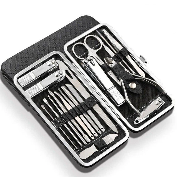 19 in 1 Manicure Set Stainless Steel | Nail Clipper Kit with Cuticle Nippers &amp; Scissors | Portable PU Leather Travel Case