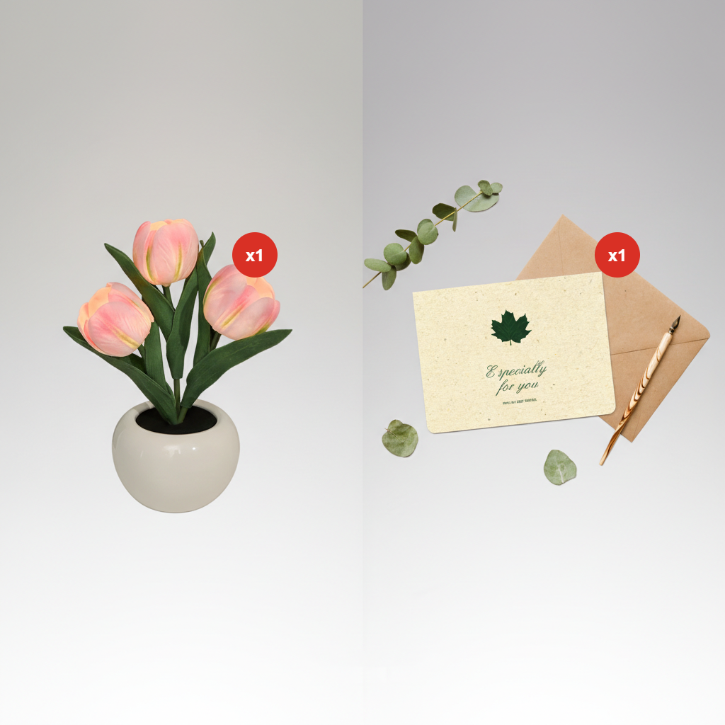Mood Lighting Table Lamp Tulip Ceramic Pot USB Powered with Warm Glow 20