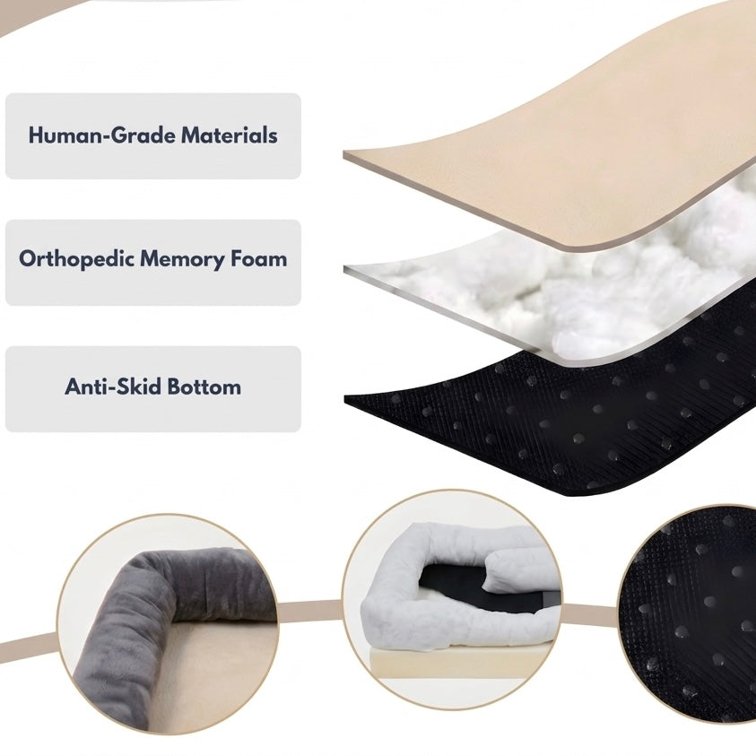 Orthopedic Memory Foam Dog Bed | Bolstered Sides | Waterproof Liner | Non-Slip | 3 Sizes