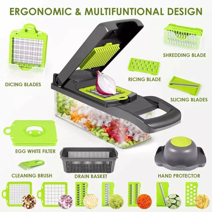 Vegetable Chopper Slicer Stainless Steel | 12-in-1 Set with 10 Interchangeable Blades | Dices, Slices, Shreds &amp; Juliennes 1