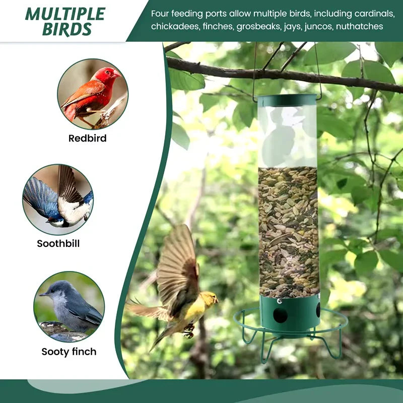 Squirrel Proof Bird Feeder Metal | Rotating Perch Spins Off Squirrels | Weatherproof Men's Garden Accessory With 4 Ports 2