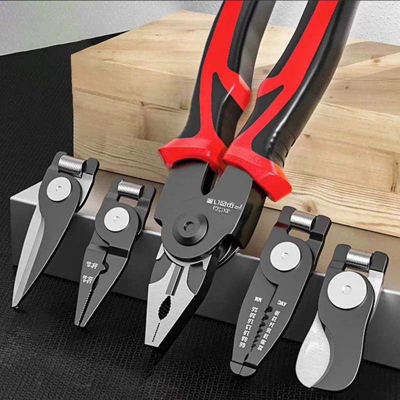 Crimping Pliers Set 5-in-1 | Interchangeable Heads for Stripping, Cutting & Crimping | Chrome Vanadium Steel Build 1