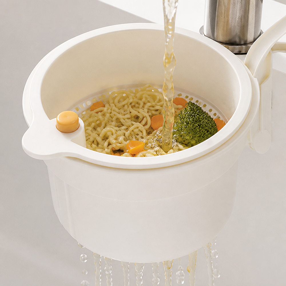 Tap-Mount Sink Strainer, ABS/Stainless Mesh, 3.27 x 5.59 x 7.95 in | White, Yellow, Green | Hands-Free Lid Stops Clogs 2