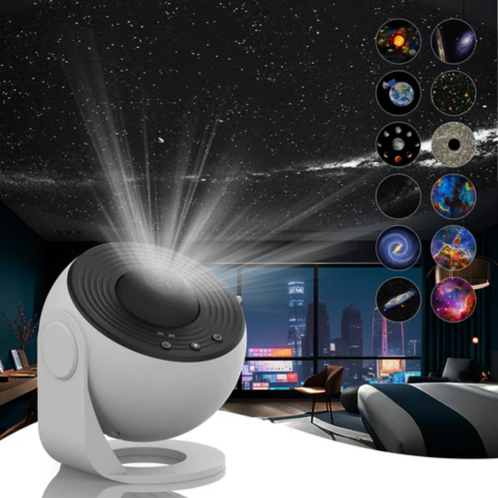Star Projector Light 360° Rotation | 12 HD Film Discs, Adjustable Colours | Quiet LED with Timer, Black or White 14