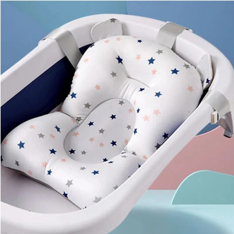 Baby Bath Seat Support Mat | Cushioned Headrest with 3 Buckle Straps | Non-Slip Mesh Backing, Foldable for Travel 1