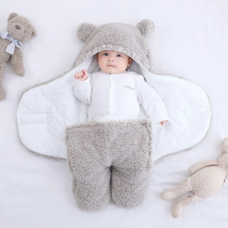 Baby Swaddle Blanket Fleece | Hooded Wrap with Inner Arm Mitts | Soft Cotton-Lined Sleeping Bag for Newborns 0-6 Months 1
