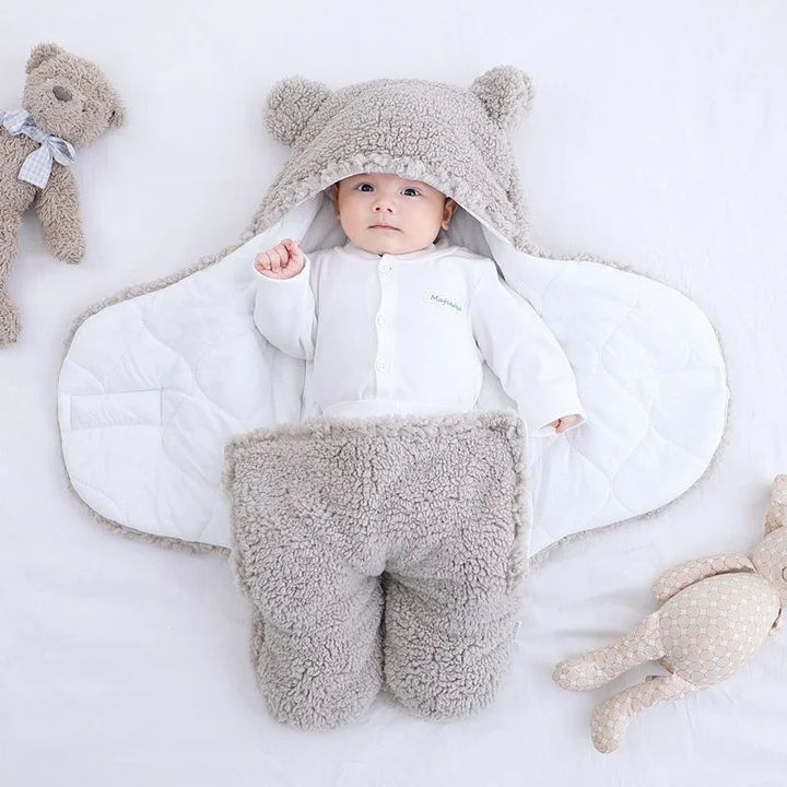 Baby Swaddle Blanket Fleece | Hooded Wrap with Inner Arm Mitts | Soft Cotton-Lined Sleeping Bag for Newborns 0-6 Months 1