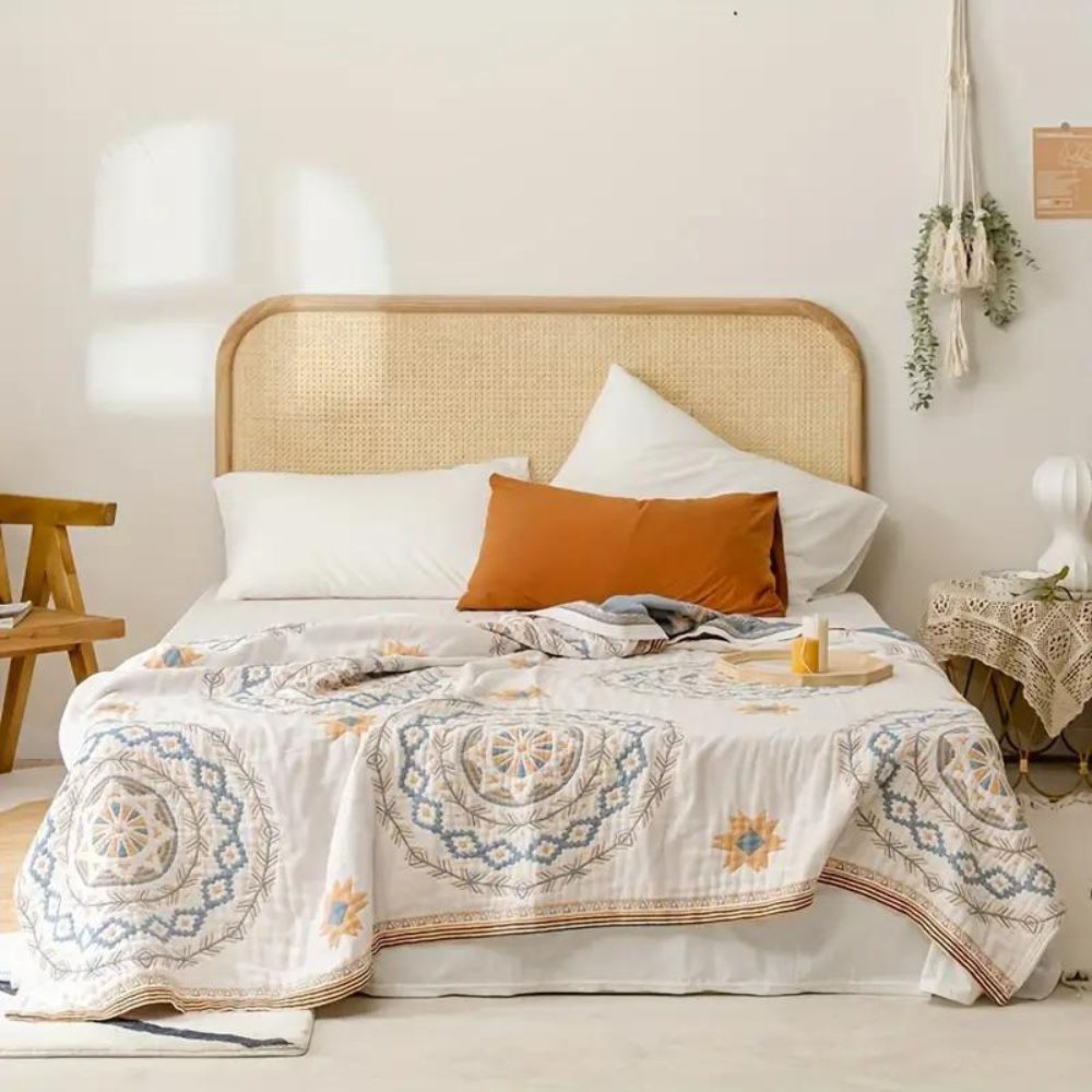 Mandala Cotton Throw Blanket 150x200 cm &amp; 200x230 cm | Boho Print Design | Machine Washable, Multi-Purpose Use 1