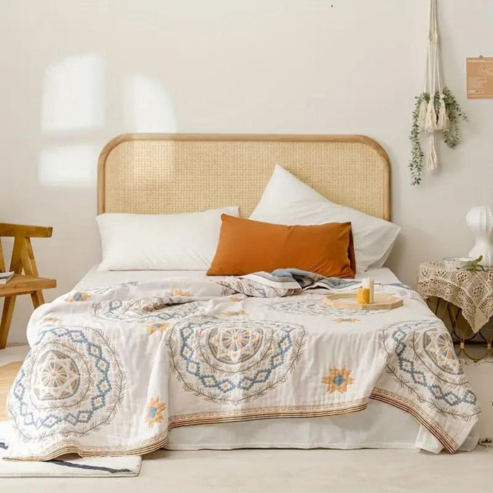 Mandala Cotton Throw Blanket 150x200 cm &amp; 200x230 cm | Boho Print Design | Machine Washable, Multi-Purpose Use 1