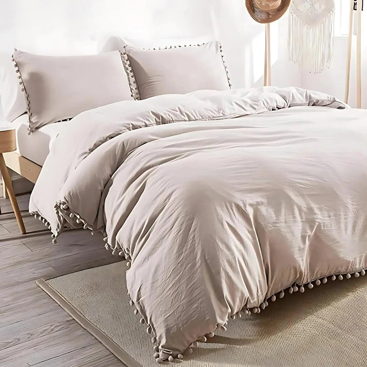 Quilt Cover Set with Pompom Trim | Single, Double, Queen, King, 10 Colours | Oversized Fit, Matching Pillowcases Included 3