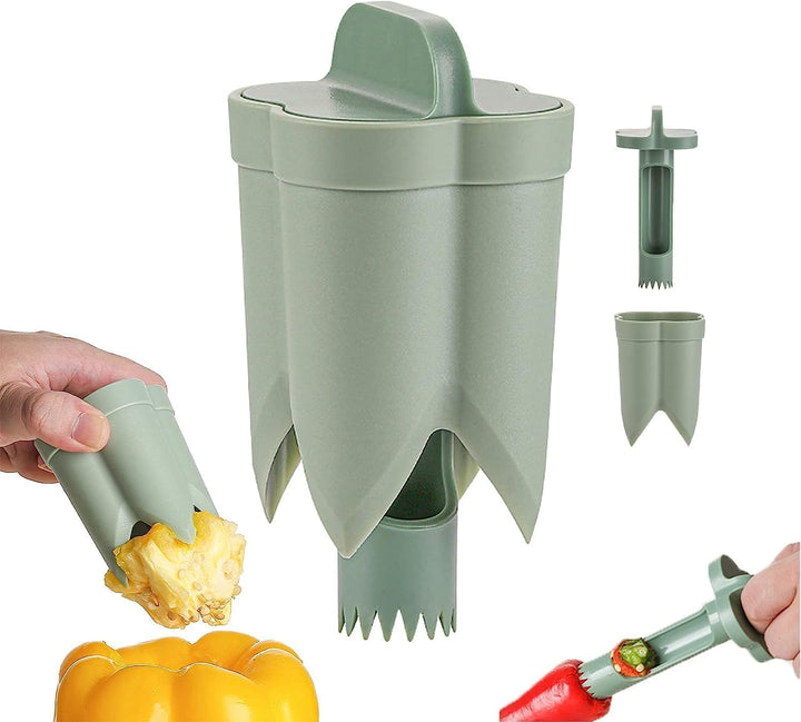 2-In-1 Fruit and Pepper Corer, ABS | Green, Two-Piece Snap Design | Removes Cores and Seeds Without Damaging the Flesh 1