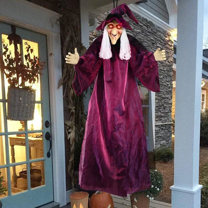 Animated Halloween Witch Decor | Glowing Eyes &amp; Voice-Activated Sound | Life-Size Hanging Prop for Indoor &amp; Outdoor Use 1