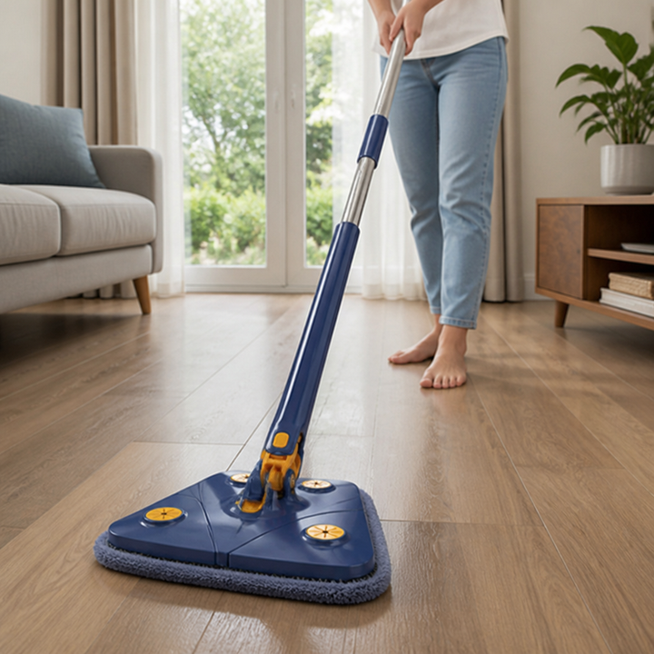 Rotating Triangular Mop Microfiber | 360° Swivel Head, Telescopic Handle, Self-Wringing | Washable Microfiber Pads 1