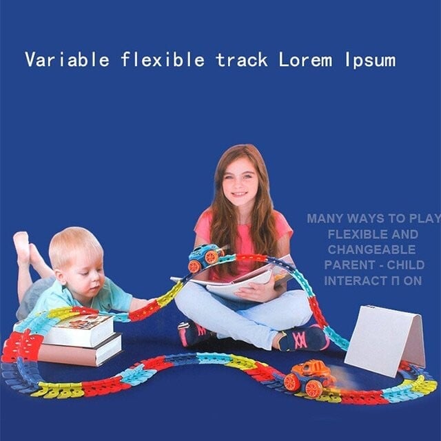 Racing Track Toy Flexible Magnetic Snap-Together Kids with LED Cars 3