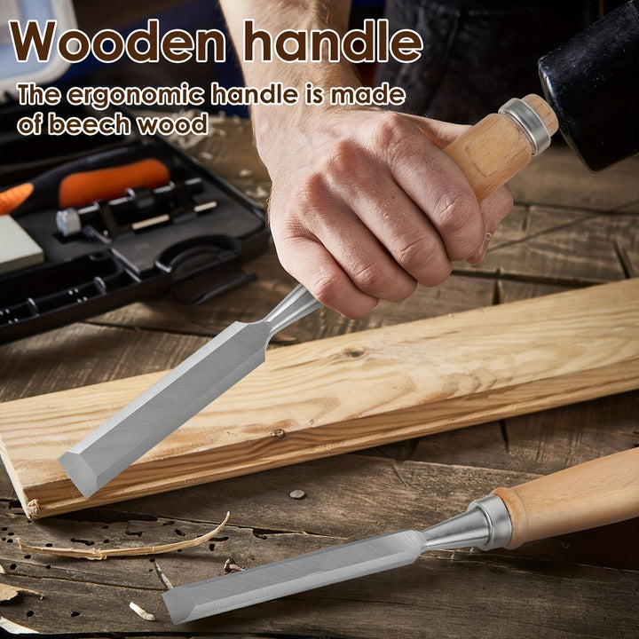 Wood Chisel Set Chromium-Vanadium Steel | 12-Piece Beech Wood Handles | Precision Woodworking Tool Set for Clean Controlled Cuts 5