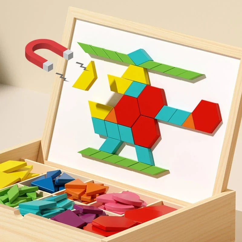 Magnetic Building Blocks Set Wooden Tiles Storage Case 2