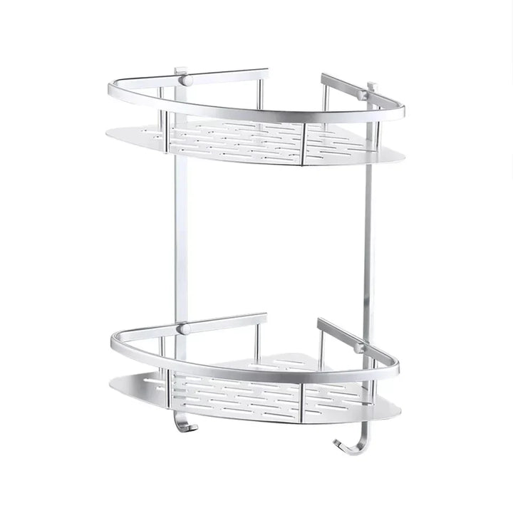 Corner Bathroom Shelf Steel 28 x 36 cm | 2-Tier Silver Sector Design | Rust-Resistant Wall-Mounted Storage Unit 2