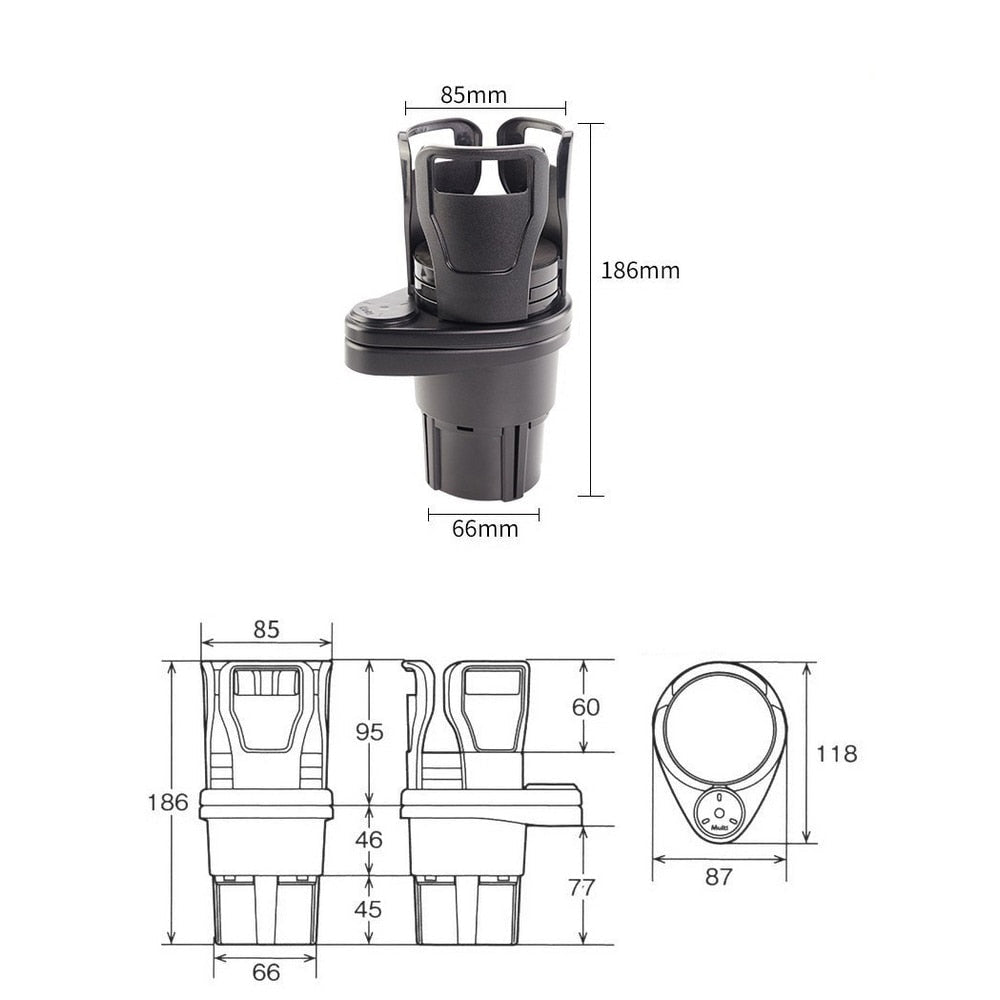 2 In 1 Car Cup Holder | Rotating Arms, Expanding Base
