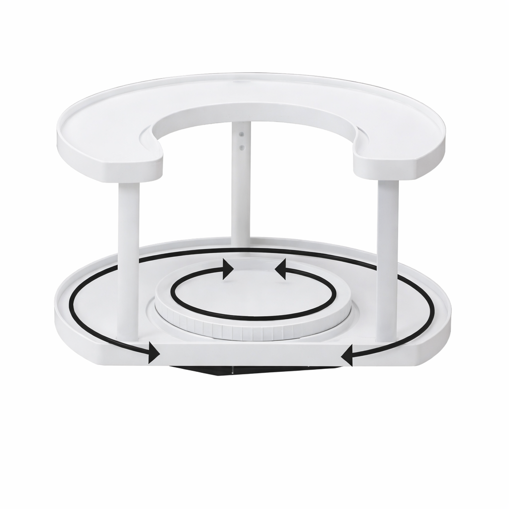 2-Tier Lazy Susan D-Shape Corner Organiser | 360° Rotating Cabinet Turntable | Maximises Kitchen Storage Space