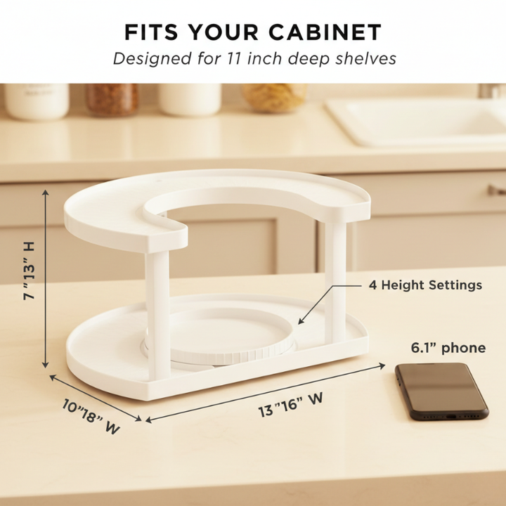2-Tier Rotating Spice Rack | Independent Rotating Tiers, Adjustable Height Levels | Holds Up to 40 Jars, Non-Slip Polymer Base