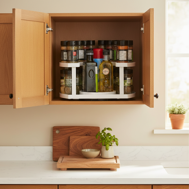 2-Tier Rotating Spice Rack | Independent Rotating Tiers, Adjustable Height Levels | Holds Up to 40 Jars, Non-Slip Polymer Base
