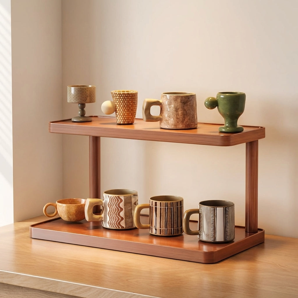 2-Tier Countertop Display Rack, Wood, Natural Finish, 30cm 0
