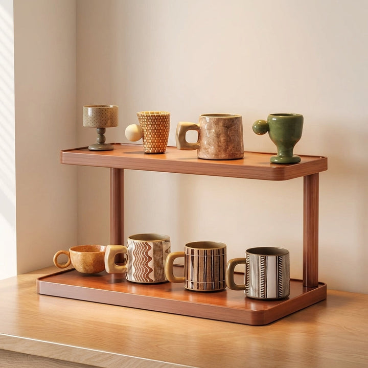2-Tier Countertop Display Rack, Wood, Natural Finish, 30cm 0