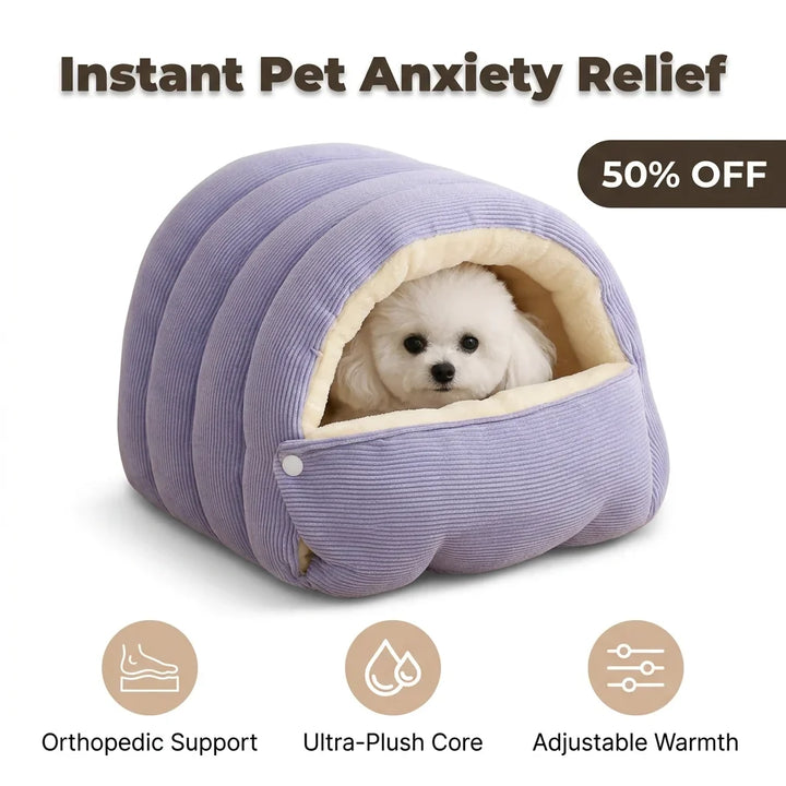 Covered Pet Cave Bed with Plush Fleece Lining | Orthopedic Cotton Cushioning | Warm Enclosed Retreat for Cats and Dogs 1
