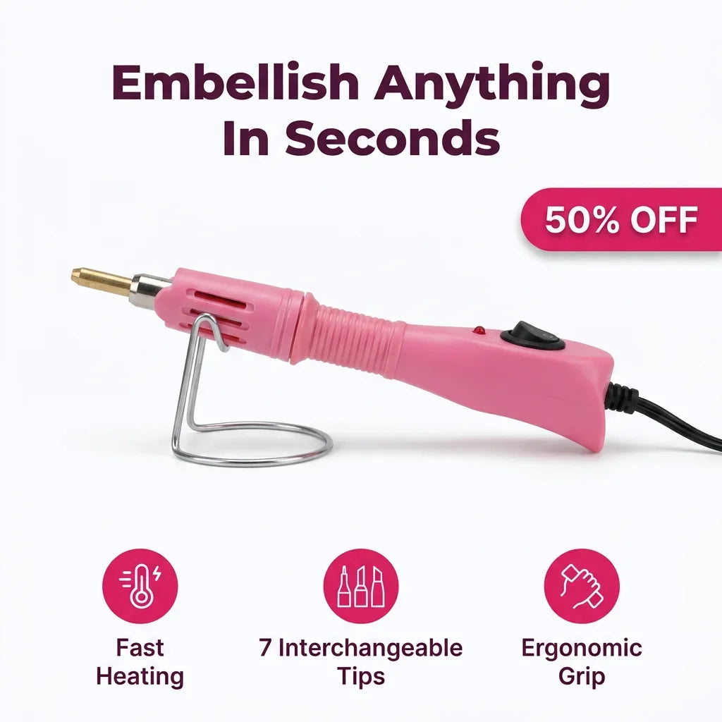 Hotfix Rhinestone Applicator Wand | 7 Interchangeable Tips 0.2-0.7 cm | Fast-Heating Craft Tool for Denim, Leather &amp; Fabric 1