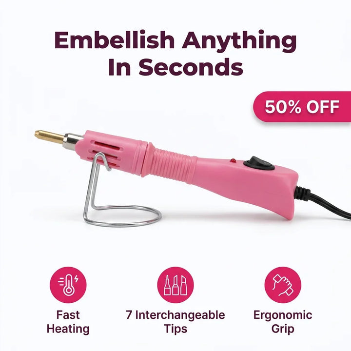 Hotfix Rhinestone Applicator Wand | 7 Interchangeable Tips 0.2-0.7 cm | Fast-Heating Craft Tool for Denim, Leather &amp; Fabric 1