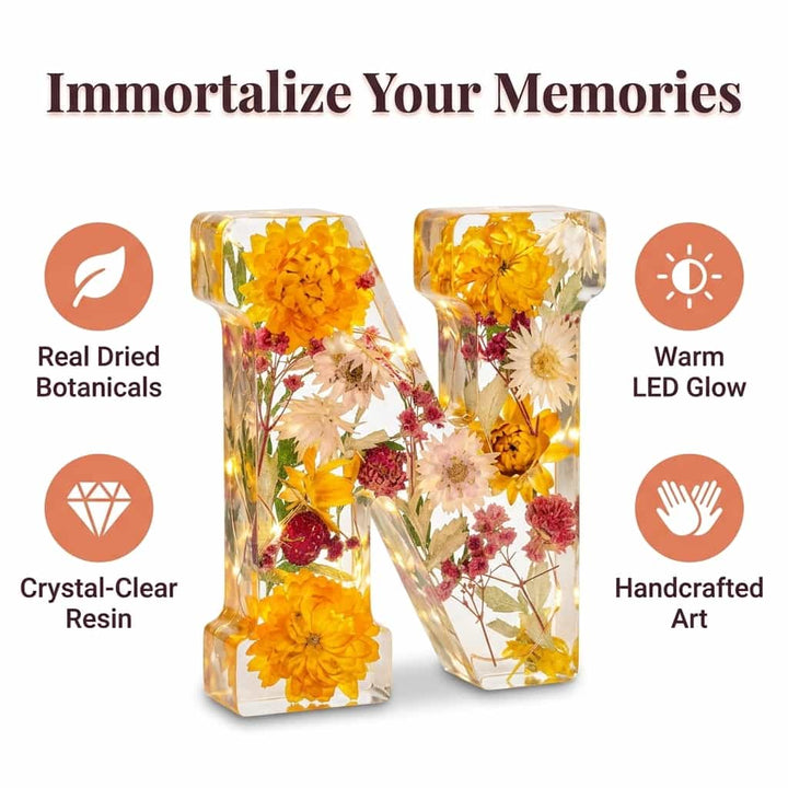 Flower Letter Lamp Resin | Real Dried Flowers &amp; LED Night Light | Personalised Initial Keepsake That Never Fades 2