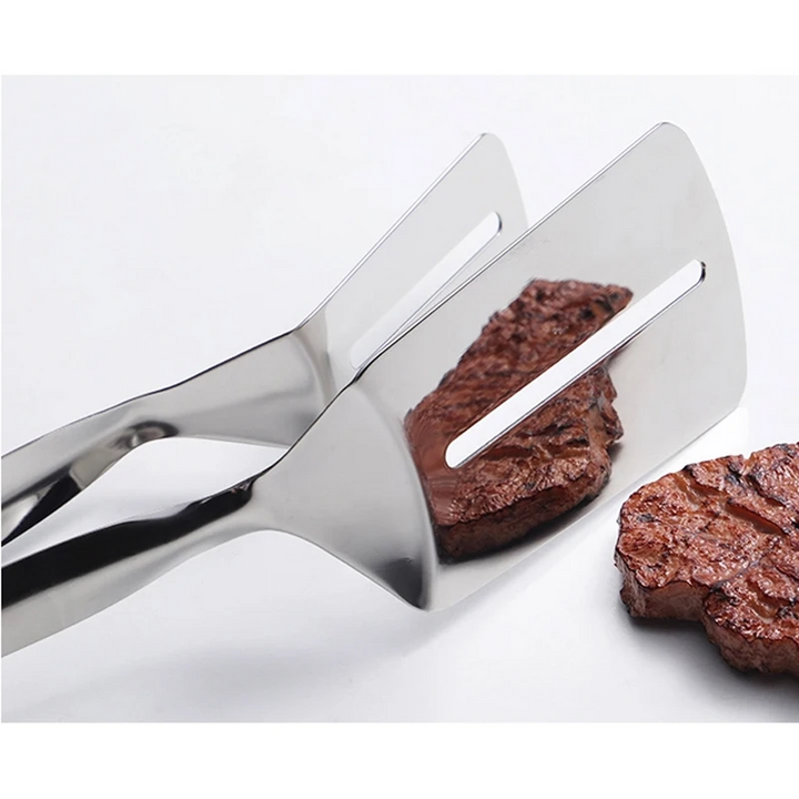 2-in-1 Stainless Steel Turner and Grabber | Grill Spatula Tongs