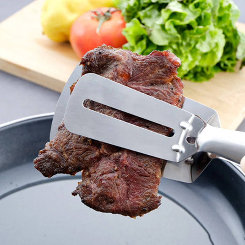 2-in-1 Stainless Steel Turner and Grabber | Grill Spatula Tongs