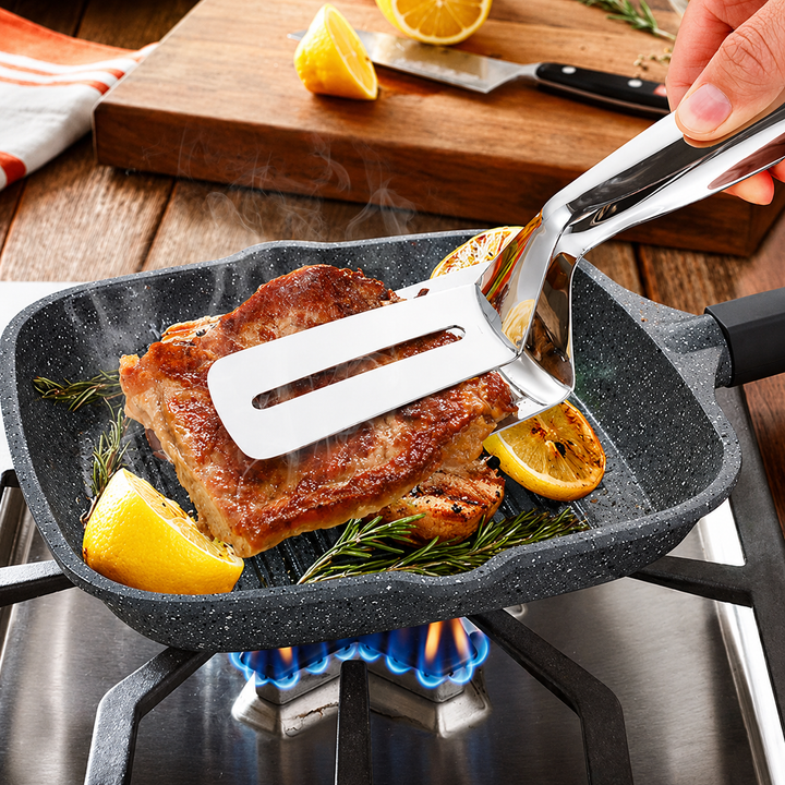 2-in-1 Stainless Steel Turner and Grabber | Grill Spatula Tongs