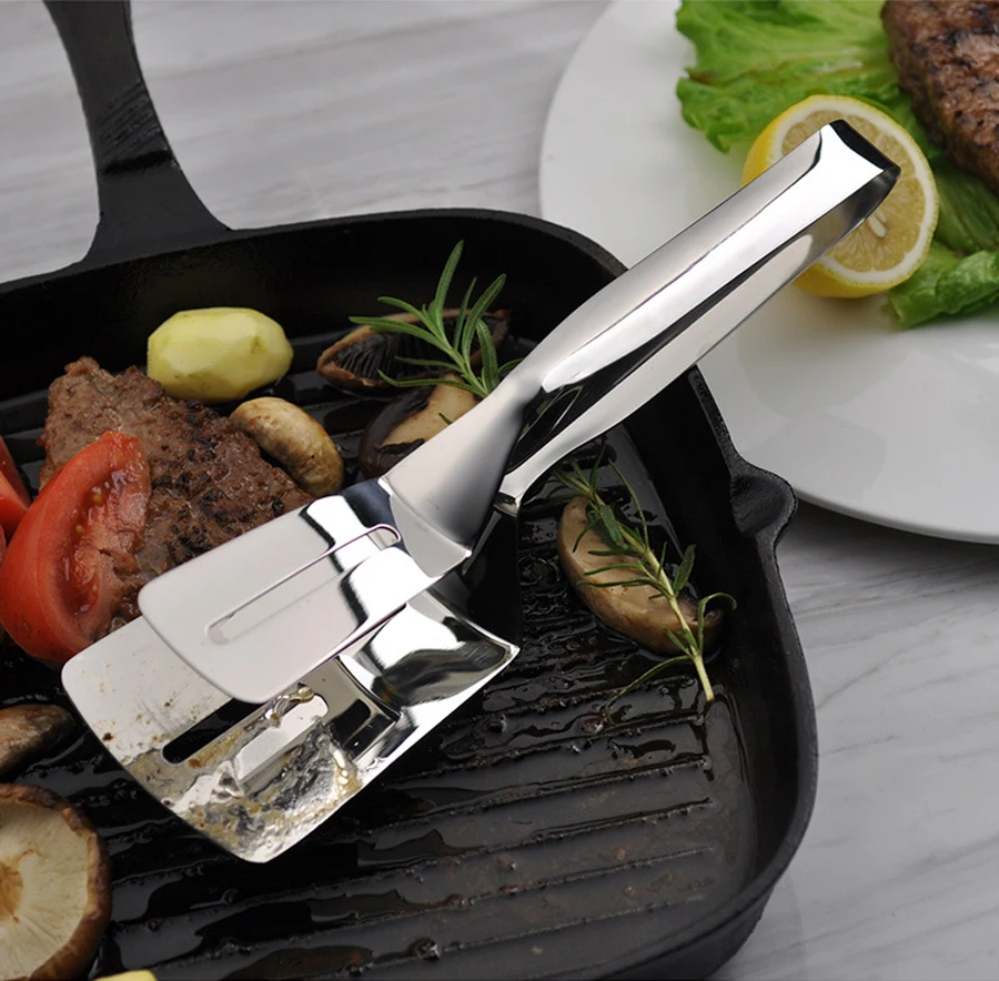 2-in-1 Stainless Steel Turner and Grabber | Grill Spatula Tongs