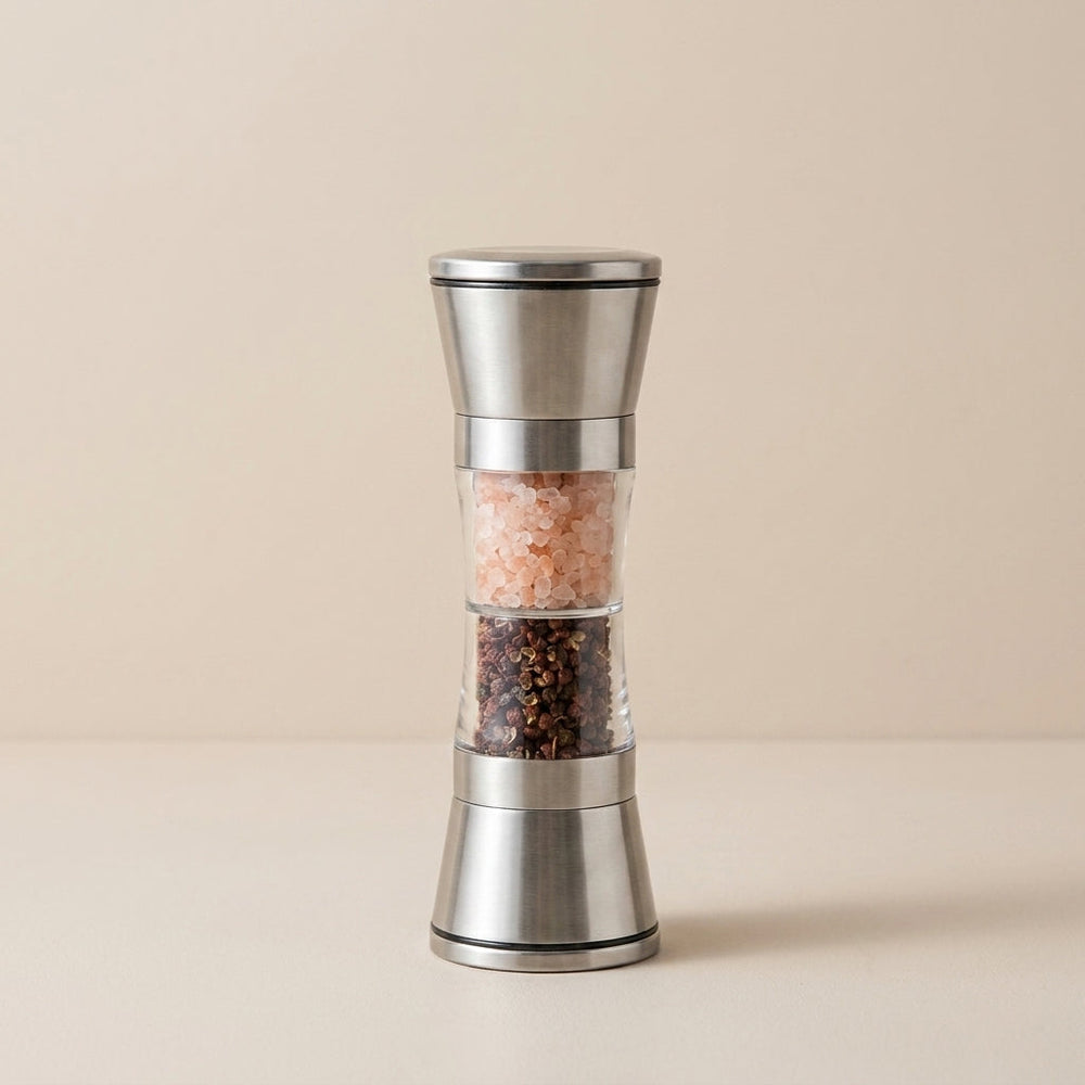 2-in-1 Stainless Steel Spice Mill with Dual Grinders for Salt and Pepper - Adjustable Coarseness, Ergonomic Design 1