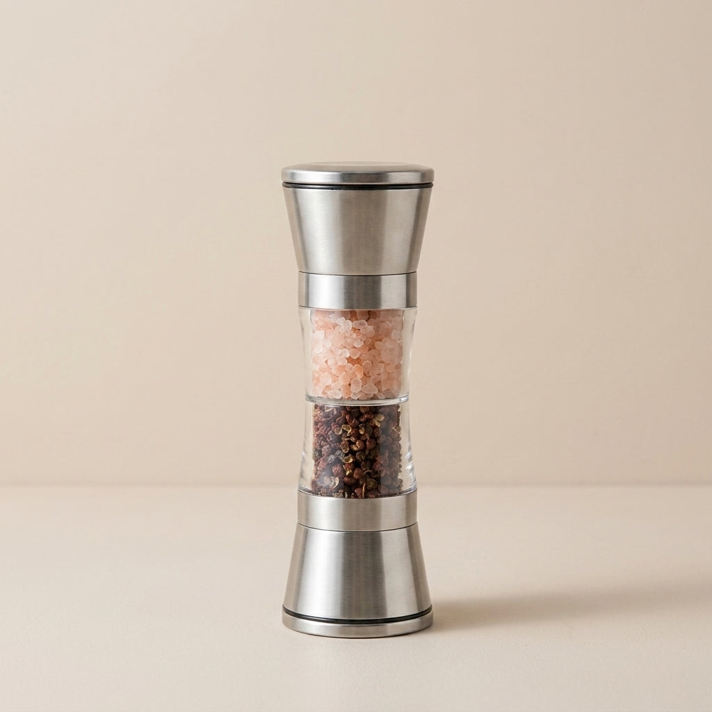 2-in-1 Stainless Steel Spice Mill with Dual Grinders for Salt and Pepper - Adjustable Coarseness, Ergonomic Design 1