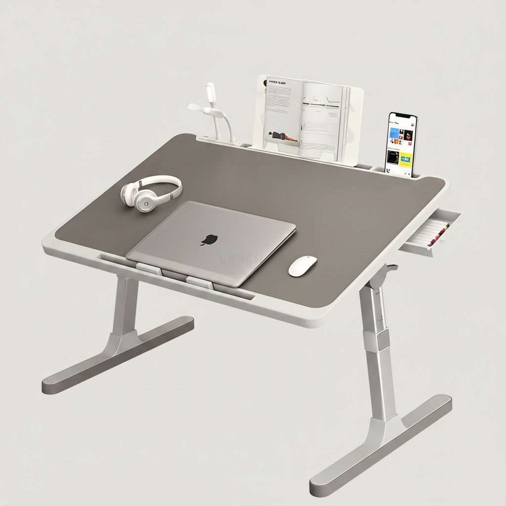 Adjustable Laptop Stand for Bed Aluminium | Folding Desk with Storage Drawer | Ergonomic Height and Tilt Support 1