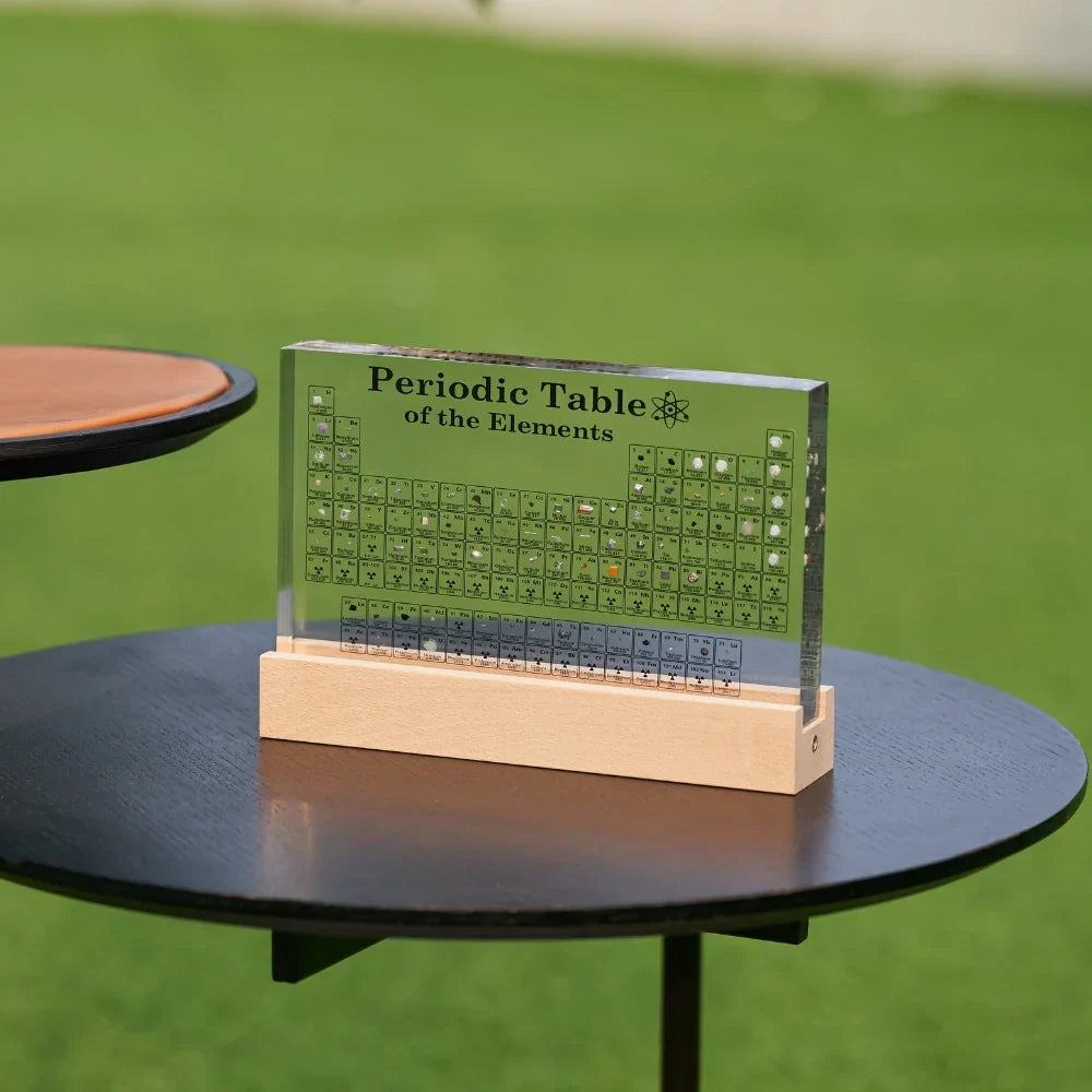 Periodic Table Lamp Acrylic with Wooden Base | 83 Real Element Samples in 3 Sizes | Warm White USB-Powered Glow 2