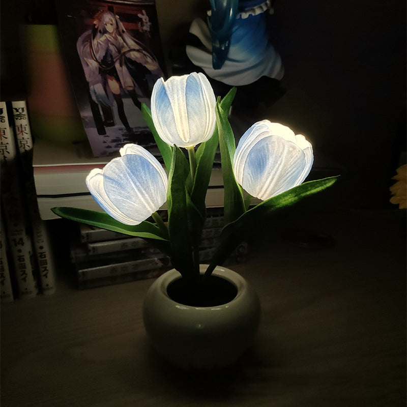 Mood Lighting Table Lamp Tulip Ceramic Pot USB Powered with Warm Glow 9
