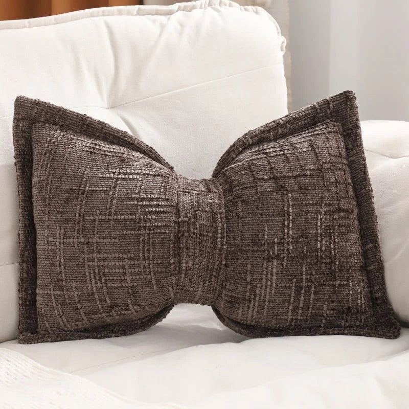 Bow Throw Pillow Shaped Chenille Plush Decorative with Fitted Insert 9
