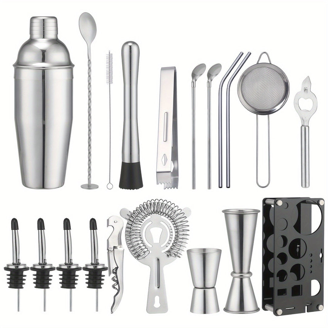 Cocktail Set Stainless Steel 20-Piece Dishwasher Safe with Boston Shaker 9