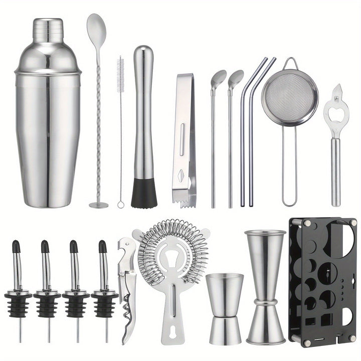 Cocktail Set Stainless Steel 20-Piece Dishwasher Safe with Boston Shaker 9