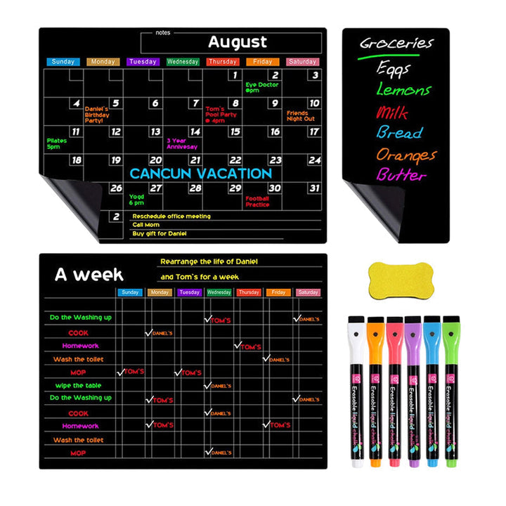 Magnetic Fridge Planner Set Monthly Weekly Boards 6 Neon Markers 18
