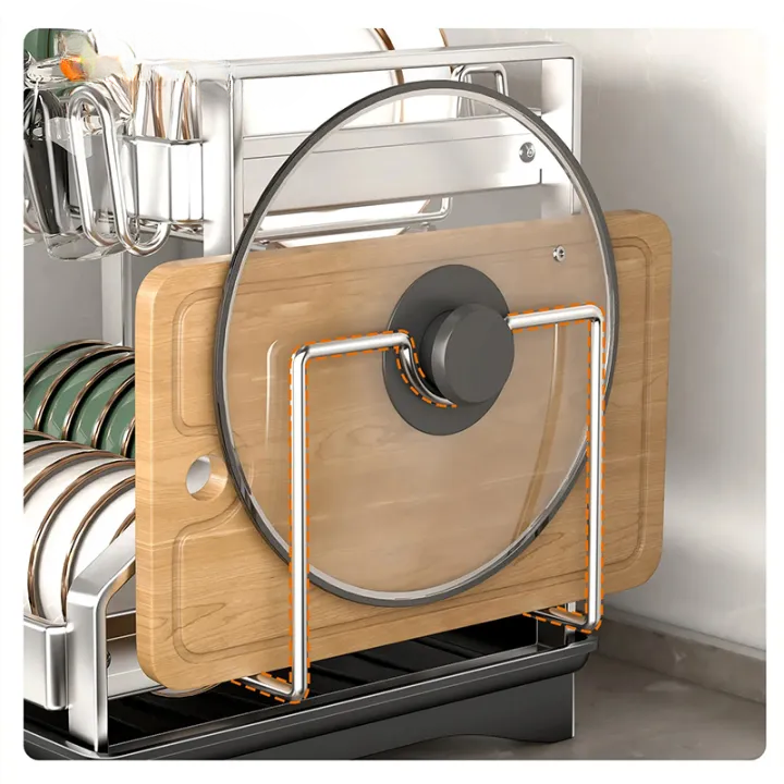 Two-Tier Dish Rack Carbon Steel 46.5 x 26 x 23.5 cm | Black or White | Integrated Drain Pipe, Cutlery Holder, No Assembly 5