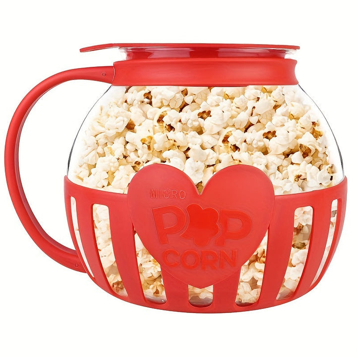 Glass Popcorn Maker, Heat-Resistant Borosilicate, 1.9 Litre Capacity | Red or Blue | Microwave Use, No Oil, Dishwasher Safe 1